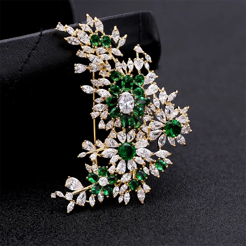 Роскошный зеленый Хрустальный цветок броши для женщин аксессуары свадебная