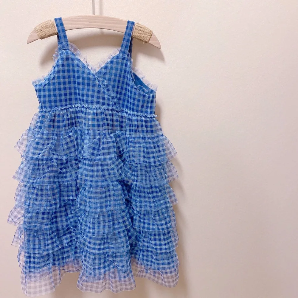 Обувь для девочек 2021 летнее платье из сетчатой ткани в клетку с рисунком