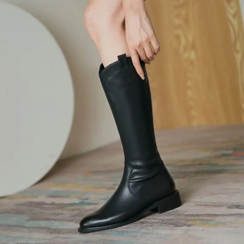 

Tuyoki New Women Long Boots Falt Heel Zipper Women Knee High Boots Fahsion Cool Winter Shoes Woman Footwear Size 34-43