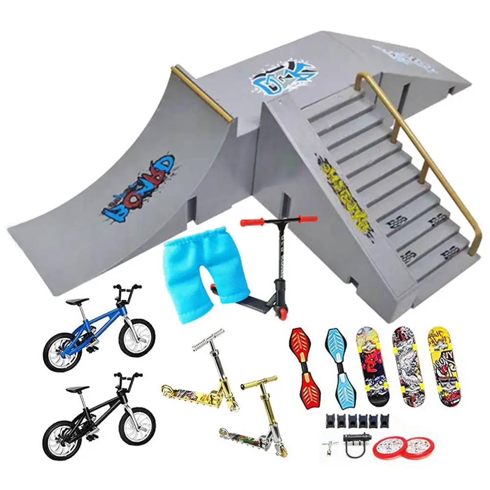 

13 Pieces Skate Park Kit Park Ramp Models for Mini Finger Skateboard Scooters and Bikes Toys Ultimate Park Training Tech Props
