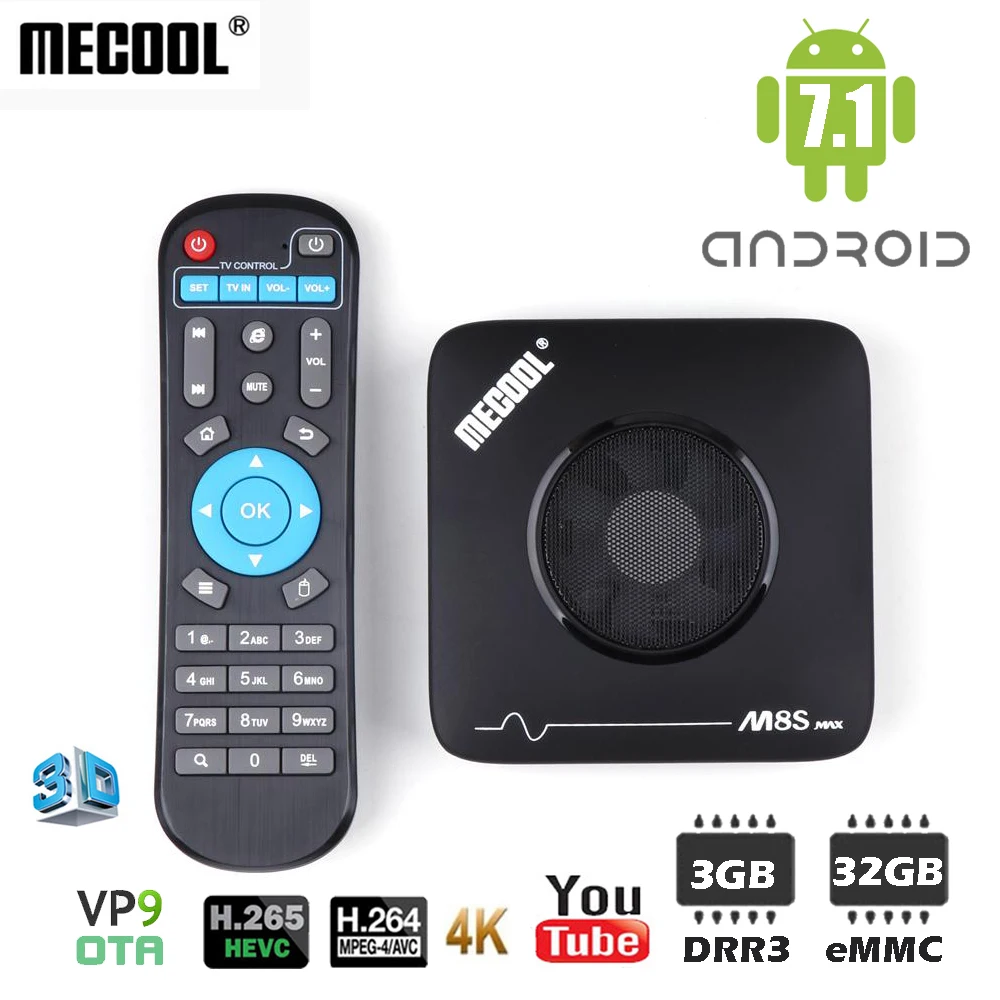 ТВ приставка MECOOL Amlogic S912 M8S MAX Android 7 1 3 ГБ + 32 Гб ПЗУ 4K Wi Fi Bluetooth USB умный медиаплеер