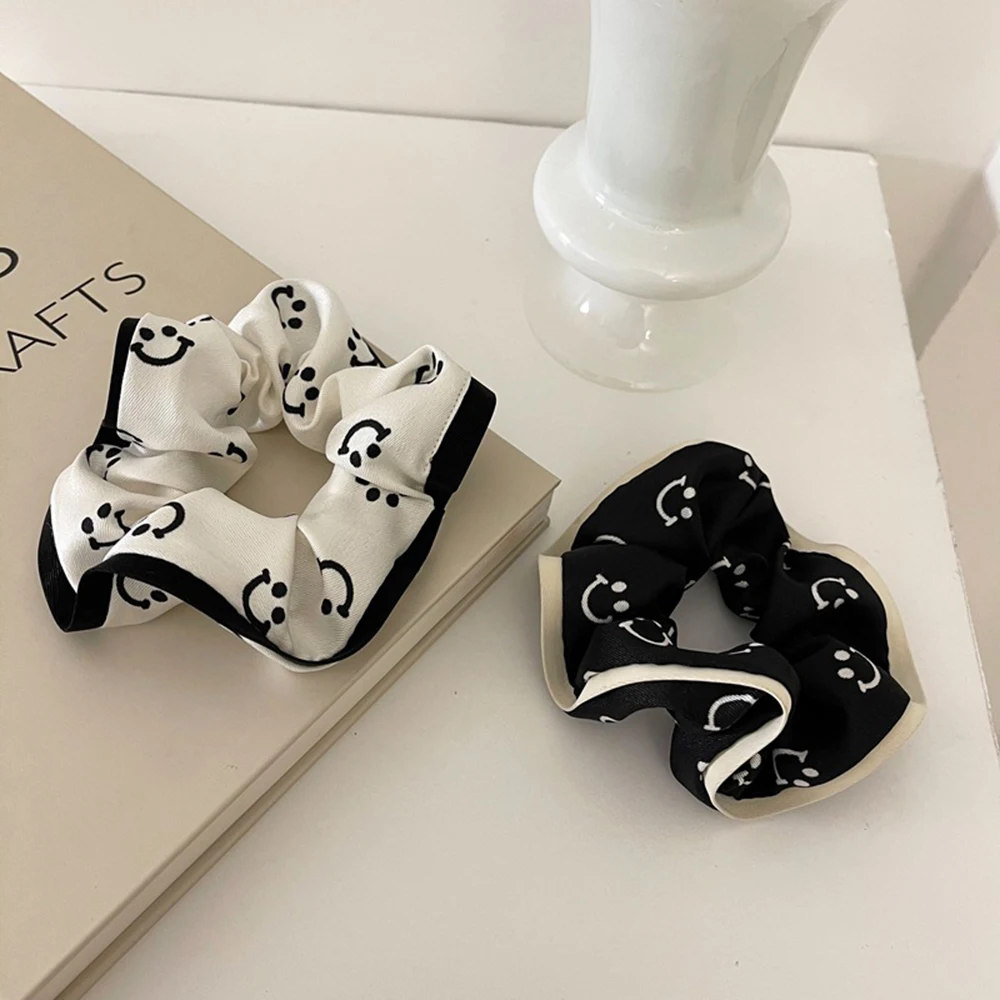 

Vintage Cute Smile Print Scrunchie Rubber Bands Women Girls Hair Accessories Ponytail Holder Elastic Hair Ties Girl Hair Bands