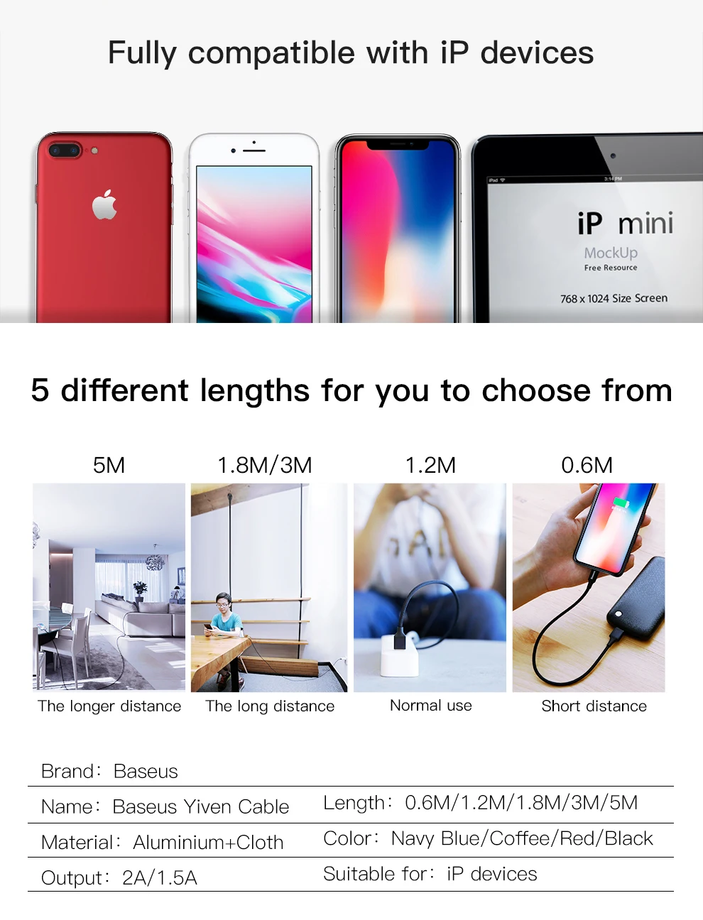 Короткий usb-кабель Baseus lightning 0,5 м 1 м 2 м 3 м 5 м кабель зарядного устройства для iPhone xs max xr 8 7 6s plus 5 11 ipad pro