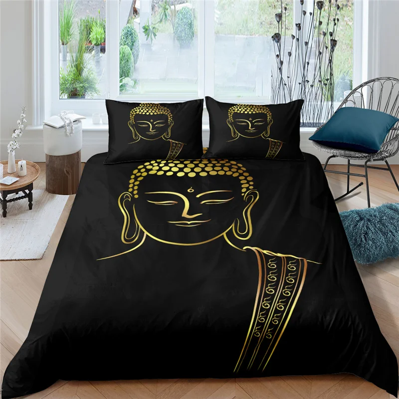 

Luxury 3D Golden Buddha Statue Print 2/3Pcs Kids Bedding Set Comfortable Duvet Cover Pillowcase Home Textile Queen and King Size