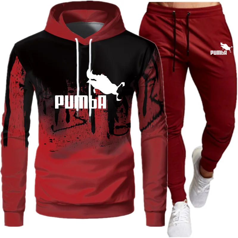 

2Pieces Sets Pumba Tracksuit Men Hooded Sweatshirt+pants Pullover Hoodie Sportwear Suit Ropa Hombre Casual Men Clothes Size 3XL