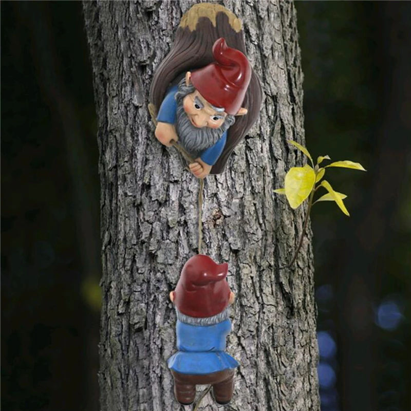 

Climbing Gnomes Tree Hugger Decor Whimsical Outdoor Tree Sculpture Art Ornaments Garden Peeker Elf Tree Hugger-Polyresin W4614