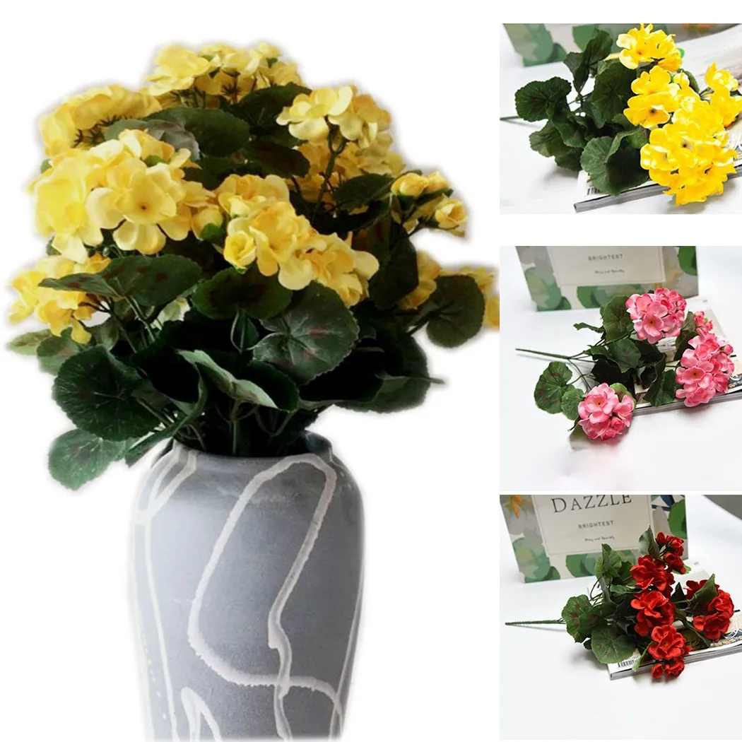 Artificial Geranium Flowers Artificial Begonia Flowers Silk Fake Hydrangea Flower Home Office Wedding Decoration