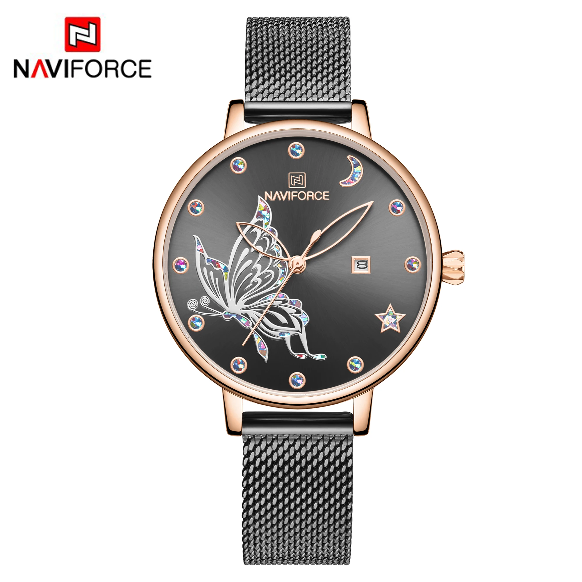 NAVIFORCE новые женские часы уникальный браслет из нержавеющей стали с бабочкой
