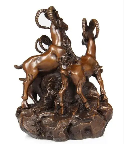 

Collection Chinese Brass Carved Zodiac Animal Three Sheep Goat Bring Success Good Luck Exquisite Fengshui Auspicious Statues