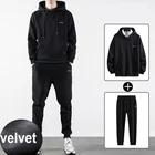 Мужские комплекты, толстовка, свитшот, спортивный костюм, пуловеры, спортивный костюм, мужской зимний новый бархатный утепленный жакет, повседневный костюм из двух предметов