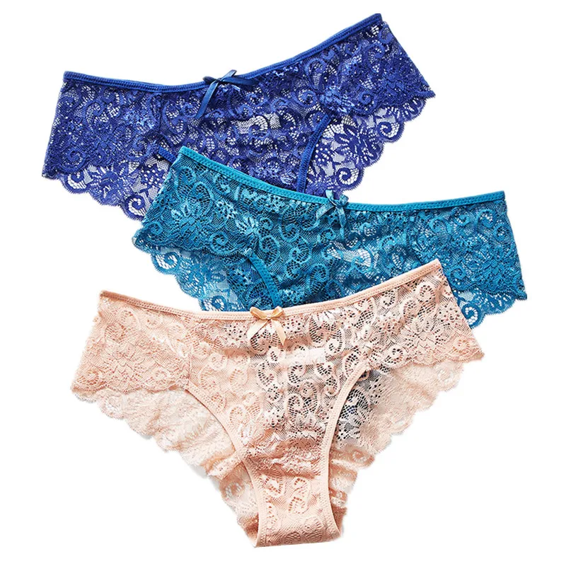 

3 Pcs Plus Size S-XL Fashion High Quality Women's Panties Transparent Underwear Women Lace Soft Briefs Sexy Lingerie Intimates