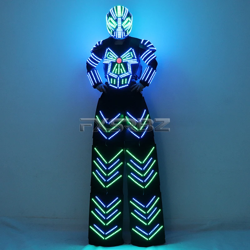 Ходунки костюм робота из светодиодов криоман Давид робот LED танцор одежда шлем