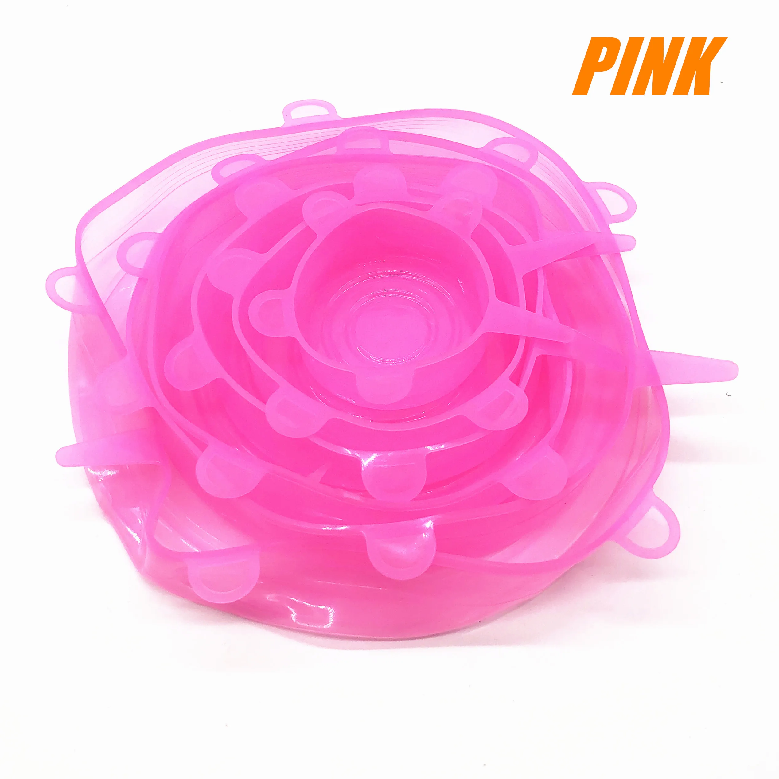 Pink 6 шт многоразовые силиконовые Эластичные крышки универсальные прочные расширяемые крышки для хранения продуктов для различных размеров и форм контейнеров - Цвет: Pink