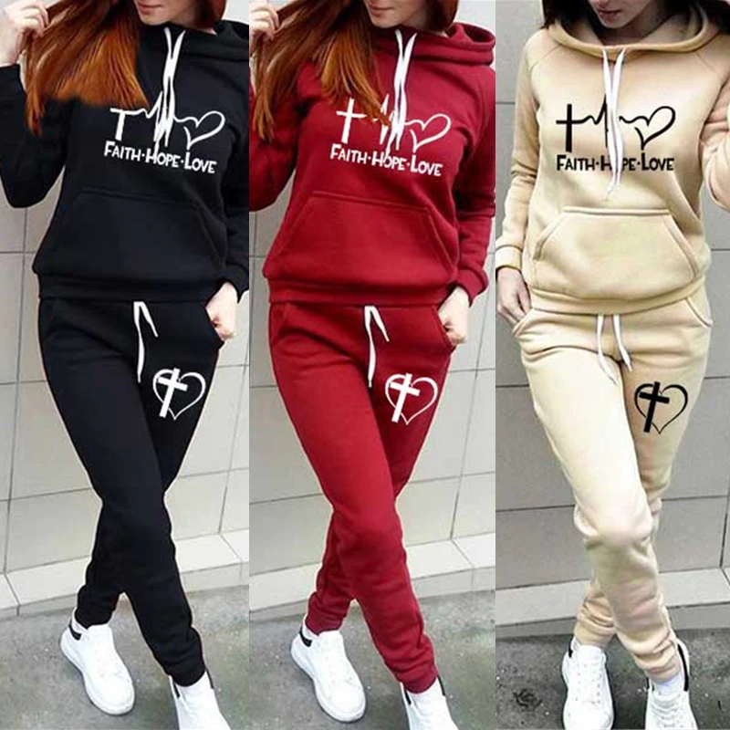 

Woman Tracksuit 2 Pieces Set Winter 2021 Hoodie Pants Sports Suit Pullover Sweatshirt Trousers Sportswear Female Clothing Outfit