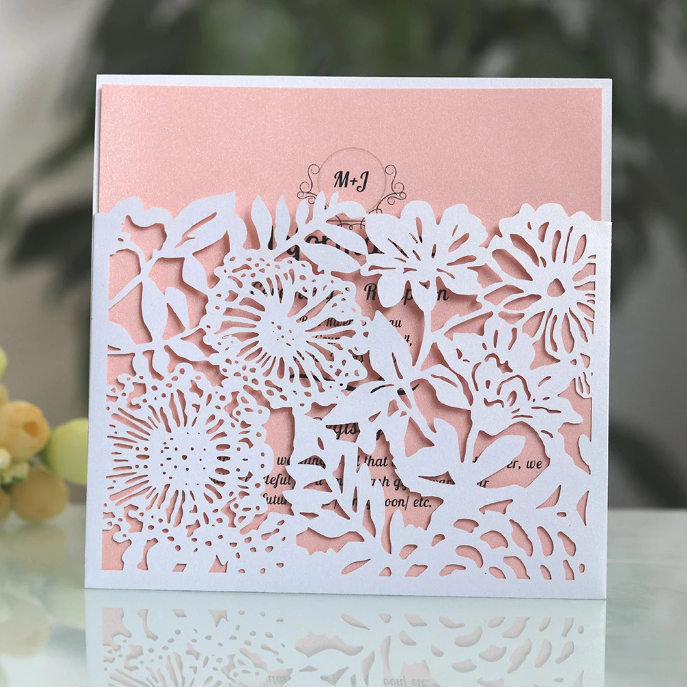 Элегантные кружевные карманные свадебные приглашения 10 шт. квадратные лазерная