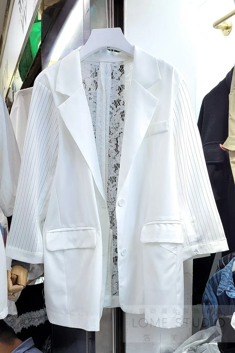 

2021 Spring and Summer New Back Lace Blazer Hollow Out Elegant Suit Women's Thin Suit Office Lady Fashion Blazer Coat