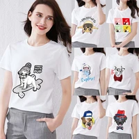 womens t shirt classic basic woman clothes cute dog printed series o neck ladies commuter all match comfortable soft top