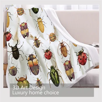 BlessLiving Beetles Sherpa Blanket Insect Bed Blanket Watercolor Print Plush Bedspread Colorful Hipster Vintage Custom Blanket 3