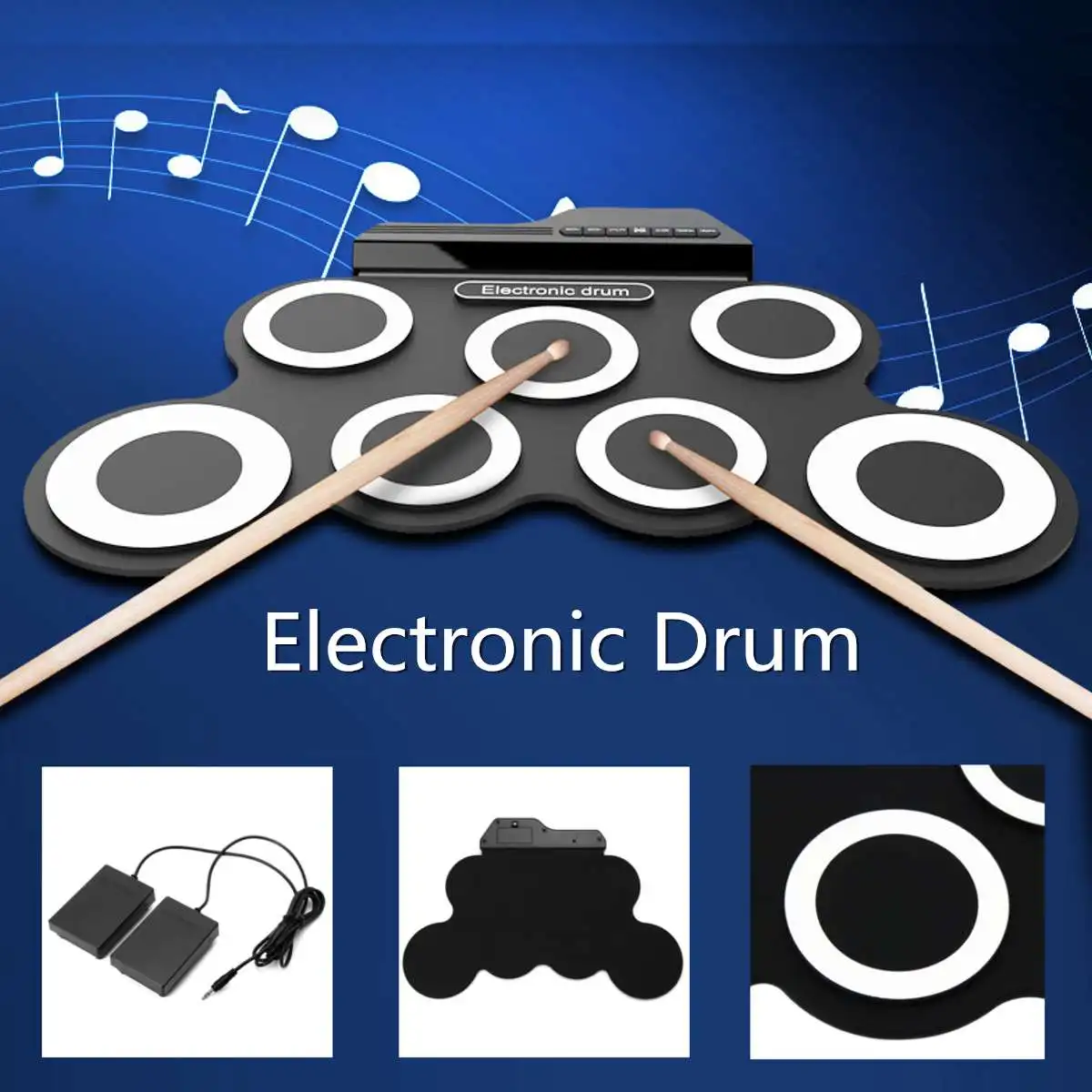 

Folding Silicone Electric Drum Pad Kit Digital USB Roll up Drum Set With Drum Sticks Foot Pedal Portable Electronic Drum