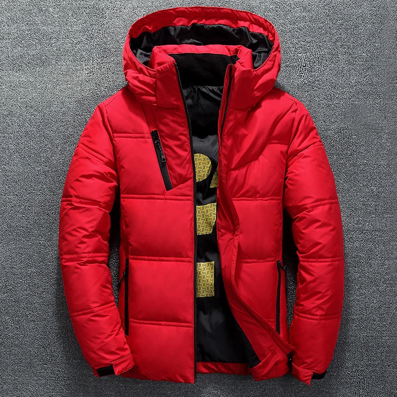 

2021casaco De Inverno Quente Casual Outono Gola Puffer Chapu Grosso Pato Branco Parka Masculino Jaqueta De Inverno Com Capuz