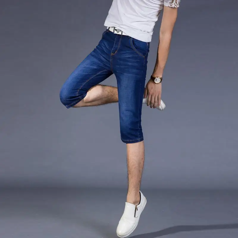 

2019 New Fashion Men Jeans High Street Motorcycle Biker Jeans Men Hip Hop Ripped Loose Keen Length Straight Pants