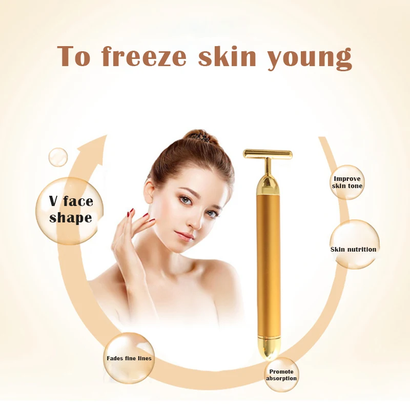 Красота бар 24k золотой пульс массажер для лица Т форма золото лицо красота