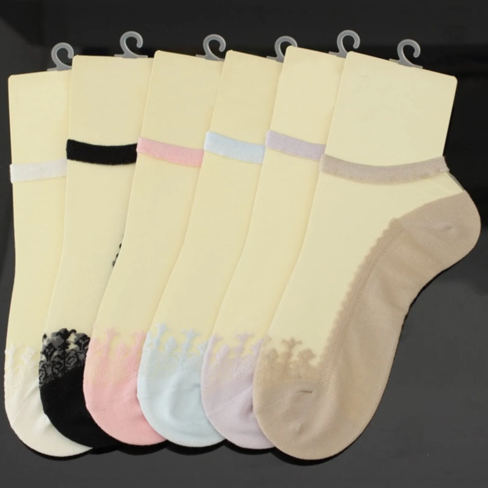 

Ultrathin Transparent Womens Ankle Socks Solid Colors Sexy Summer Lace Elastic Breathable 3D Short Socks Low Cut Socks