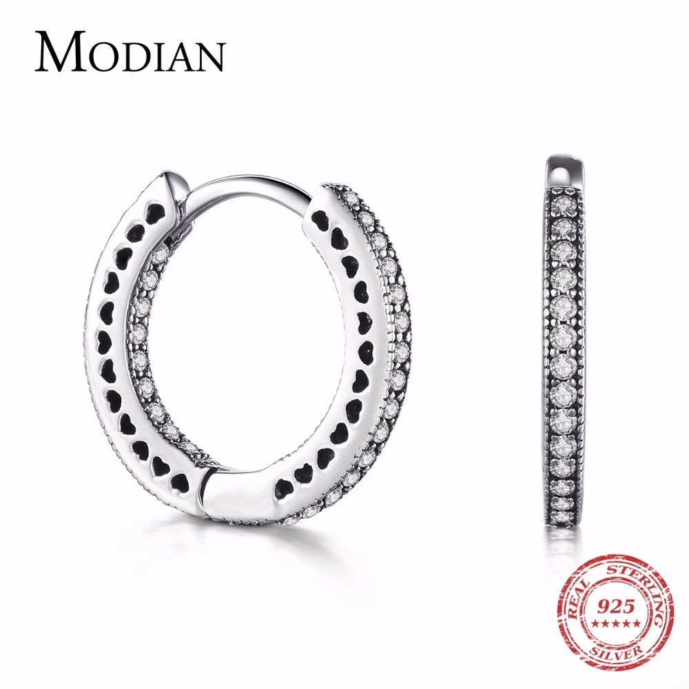 Modian, настоящее 925 пробы, серебряные классические серьги-кольца с сердечками, роскошные кубические циркония, модные украшения для женщин, свадебный подарок