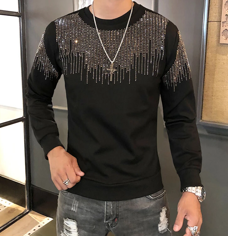 

Мужская толстовка с капюшоном, свитшот с длинным рукавом, приталенные мужские толстовки с бриллиантами, повседневный размер, цвет соответствует азиатскому размеру