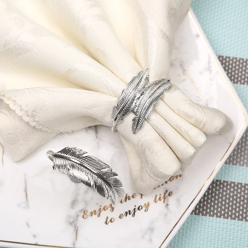 

10pcs Creative alloy silver feather napkin buckle new western restaurant napkin ring plating towel buckle hotel table decora