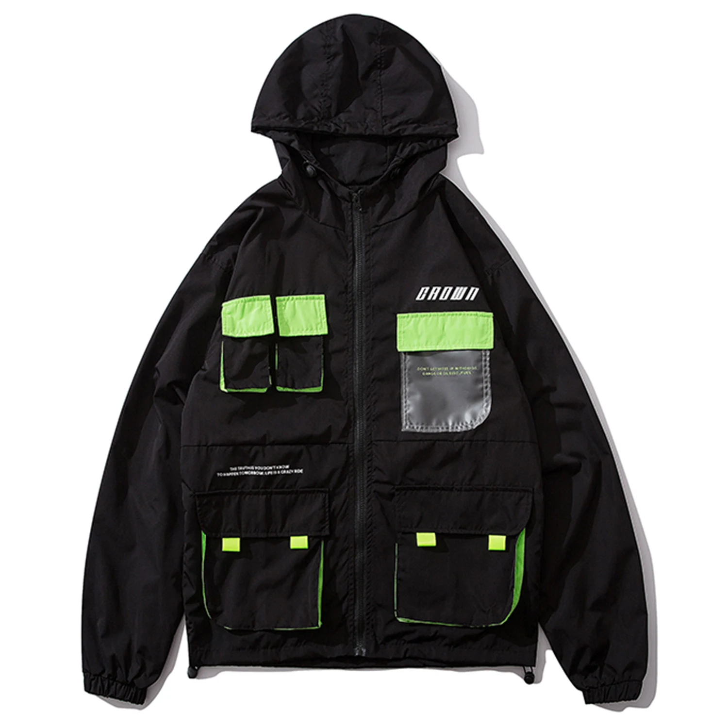 Куртка мужская хлопковая составного кроя с карманами в стиле хип хоп|Мужские