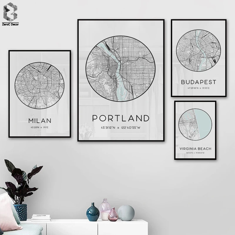 Минималистичная Карта города Мадрид Великобритания Варшава парусиновые постеры