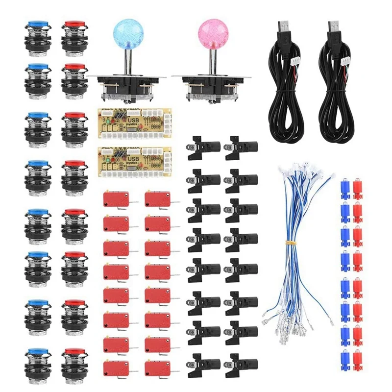 

Zero-Latency Game Joystick Button Accessories USB Joystick Two-Person LED Kit Button Suitable for Arcade Game Consoles