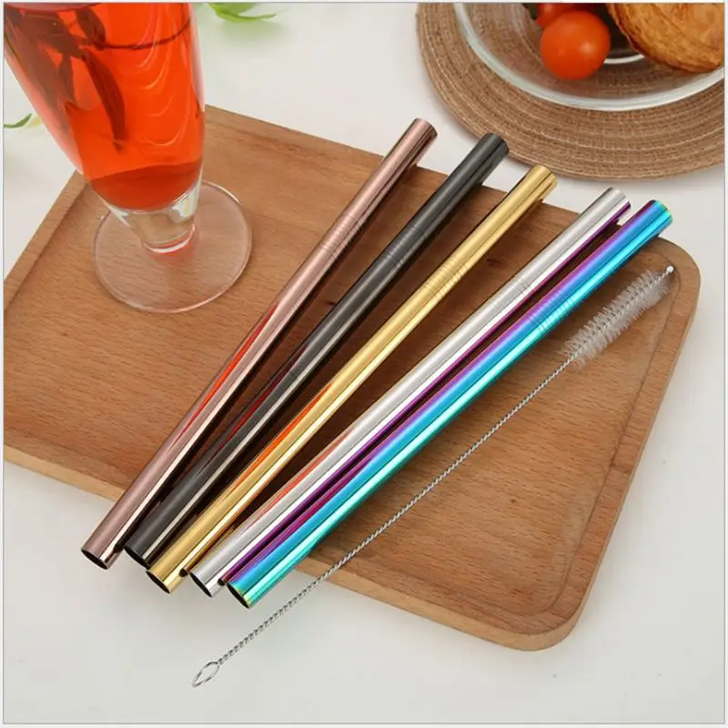 Colorful Titanium Plated Stainless Steel Straw Mirror Polishing Tableware Coffee Pearl Milk Tea Drink Straw