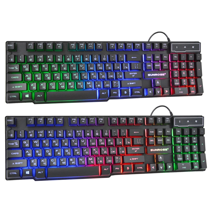 

Russian+English Keyboard Gaming Wired Keyboard Backlight RGB Illuminated Keyboards USB Waterproof Game Computer MAC PC Key board
