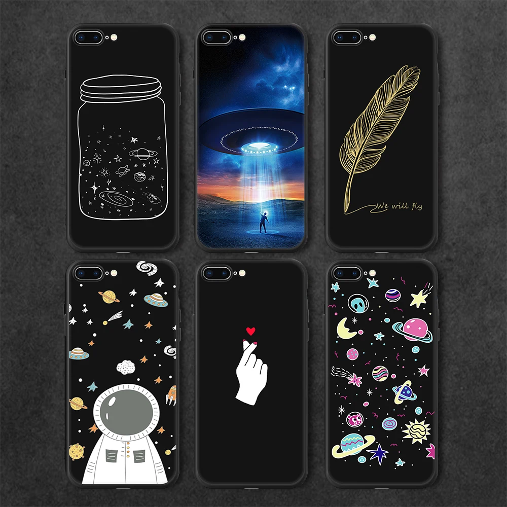 Модный матовый чехол из ТПУ с рисунком для iPhone X XR 8 6s 6 Plus цветной черный