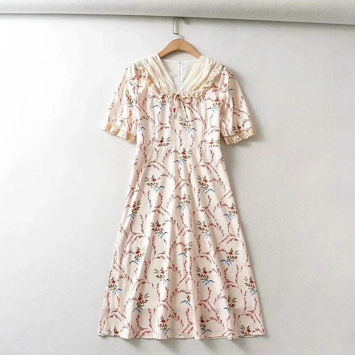 

Vintage Peter Pan Collar Short Sleeve Midi Floral Dresses DLQZ564