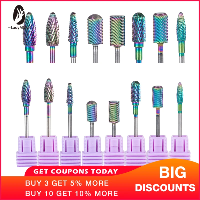Нанофрезы Ladymisty радужные из карбида вольфрама для маникюра|Принадлежности