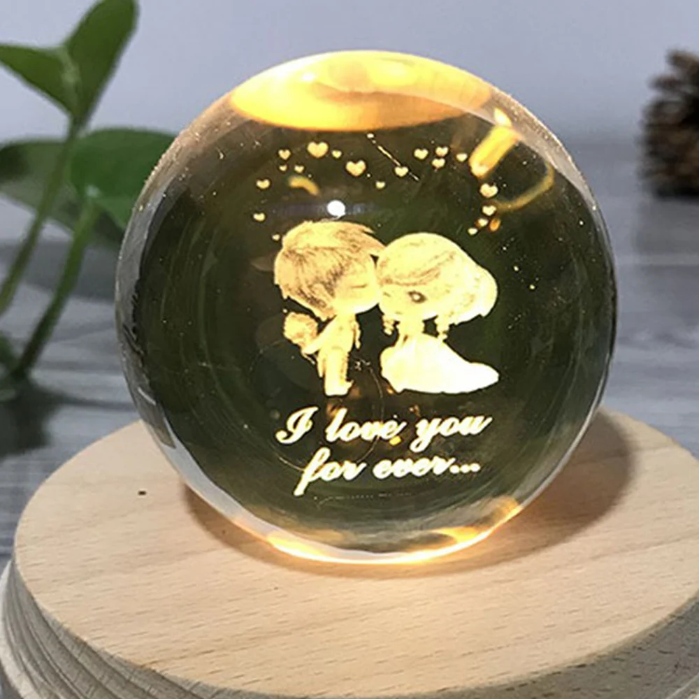 Love 3D Хрустальный шар деревянная музыкальная шкатулка светящийся вращающийся Bluetooth динамик с проекцией светодиодный светильник для девочек детский подарок на день рождения и Рождество - Цвет: Love
