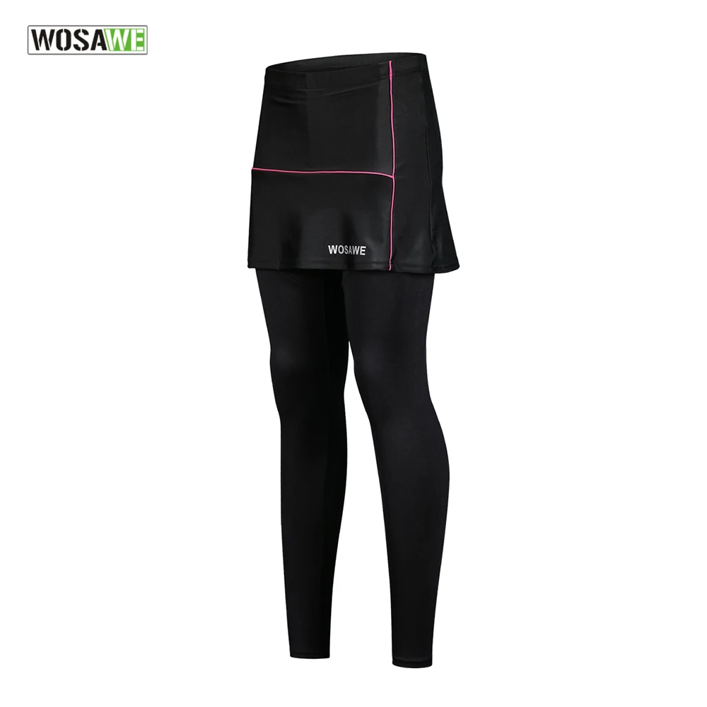 WOSAWE Women Bicycle Long Pants Breathable Road Bike Tights Cycling Pants Breathable Quick Dry Mini Skirts with 3D Seat Padding