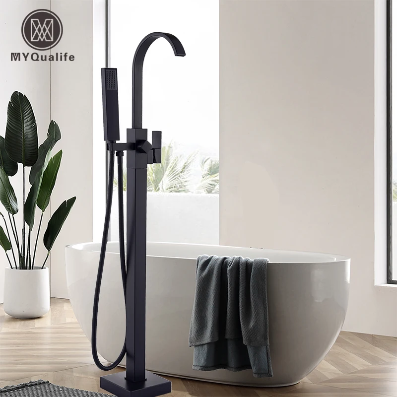 

Luxury Matte Black Bathtub Faucet Freestanding Bathroom Tub Faucet 6 Types Spout Floor Mounted Bath Shower Mixer Tap