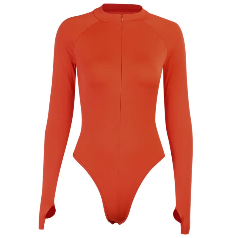 

Sexy Woman Bodysuit Autumn White Bodysuit Woman Slim Invisible Zipper O-Neck Long Sleeve Skinny Vintage Elegant Female Bodysuits