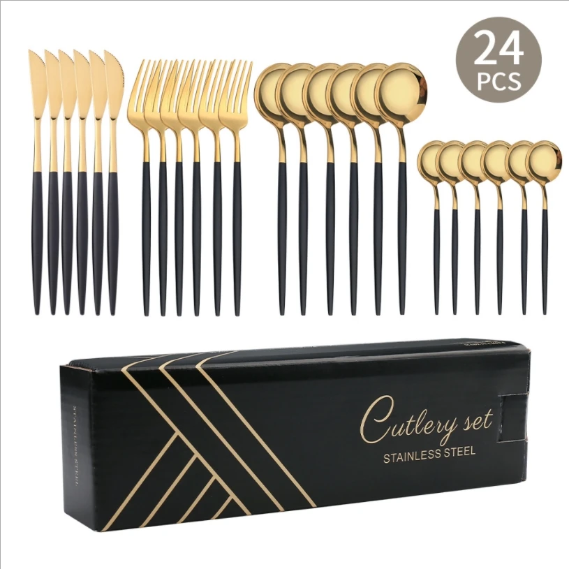 

16PCS/20PCS/24PCS Cutlery Set Home Party Steak Knife Fork Spoon Dinnerware Set 304 Stainless Steel Tableware Set