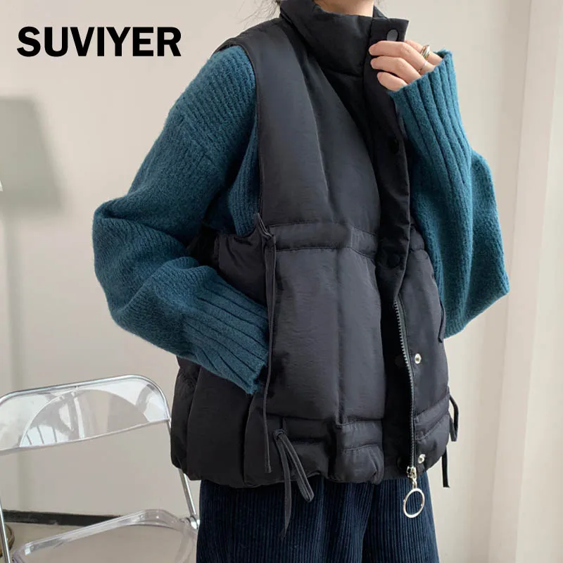 

[SUVIYER] 2020 Winter Jacket Women Vest Cotton Plus Size Thick Vest Warm Sleeveless Outwear Female Casual Sleeveless Parka