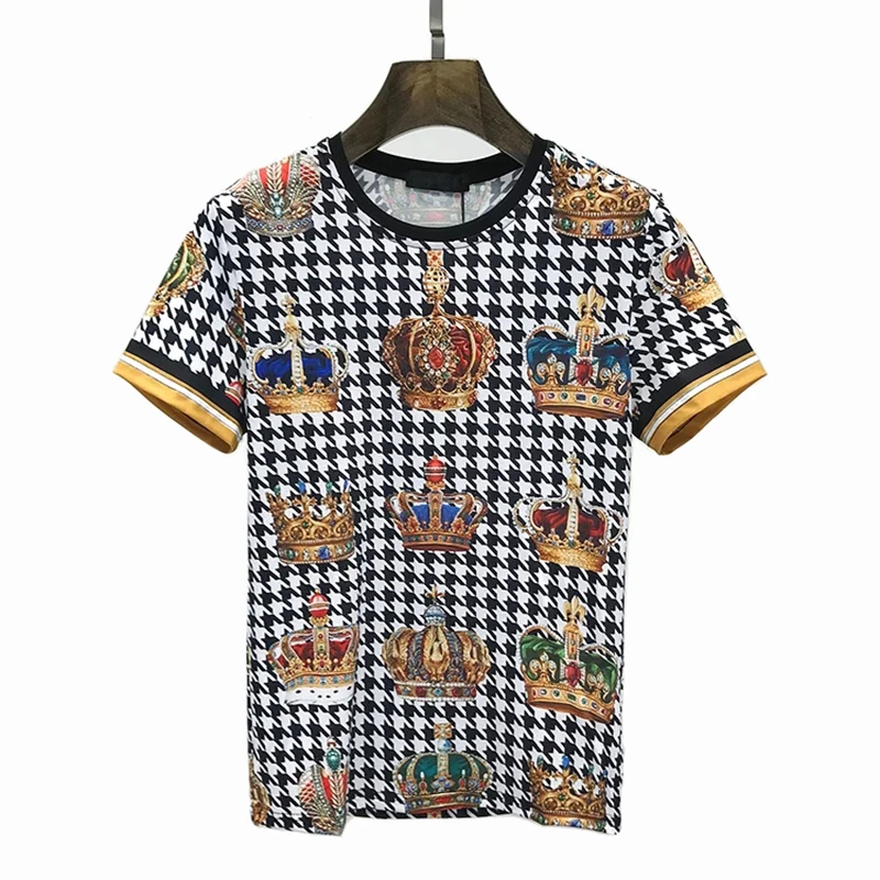 

Summer Men's New High-Definition Crown Plaid T-Shirt Luxury Brand Star Craft Clothing British Fitness And Breathable