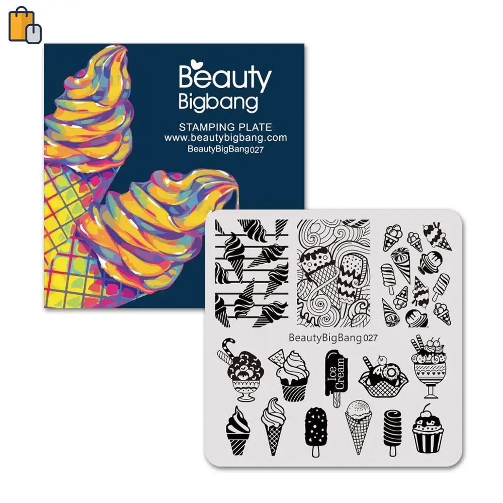 

BeautyBigBang 6*6cm Square Nail Stamping Plates Summer Ice Cream Pattern Nail Art Stamp Stamping Template Image Plate W09