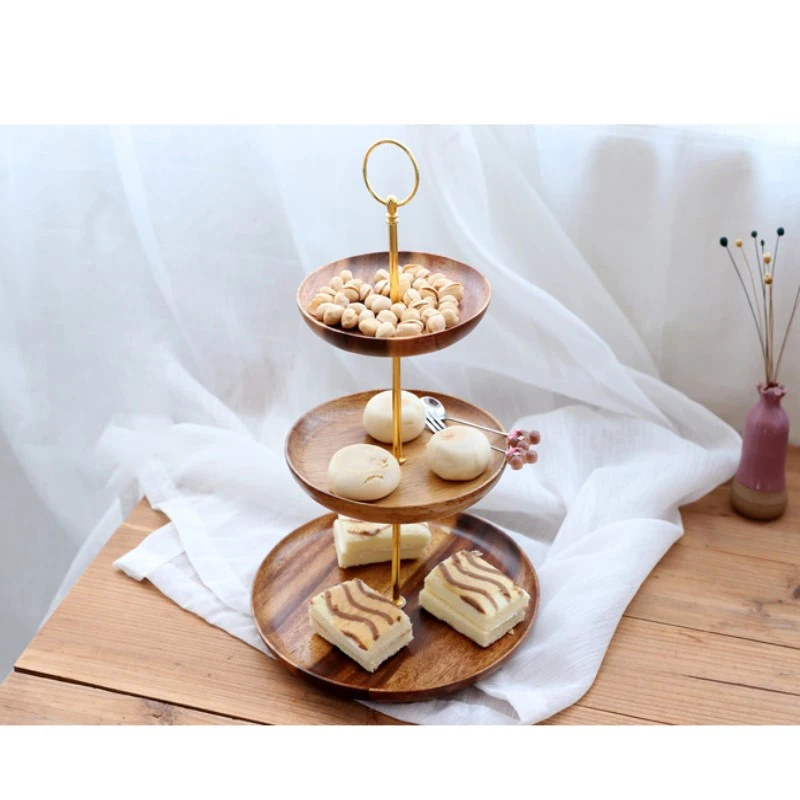 3-х уровневый круглый поднос Еда сервировочная Тарелка деревянная снэк-Десерт