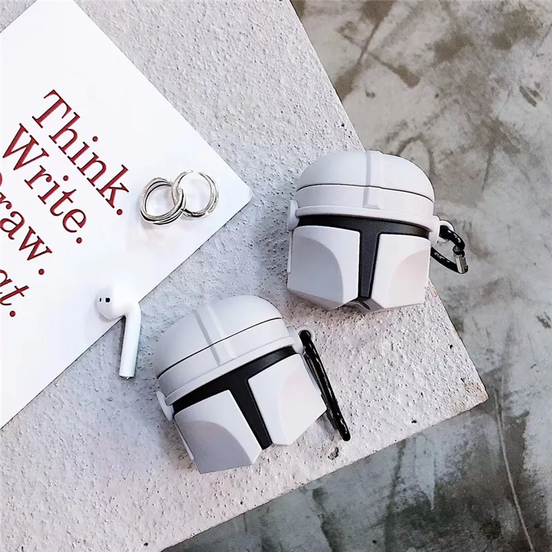 

Hasbro Star Wars Mandalorian Helmet Soft Shell for Airpods 1/2 Protection Bluetooth Wireless Earphone Cover Charging Case