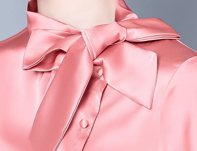 

Bowknot Satin Chiffon blouse Tops 2021 Spring New Long-sleeved Office lady shirt Korean fashion Plus size Women blouse