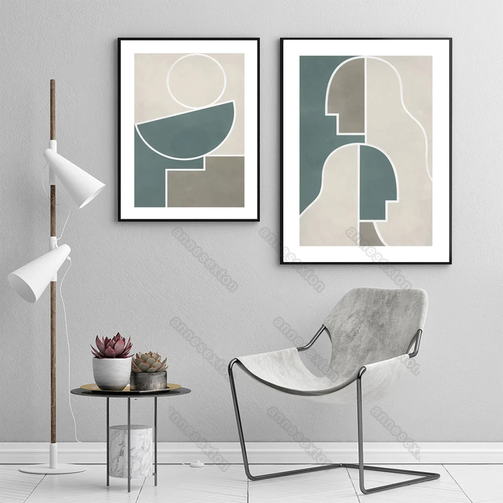 

Modern Abstract Picture Canvas Painting and Posters Two People Profiles Shaped Witth White Green Colors for Home Rooms Decoratio